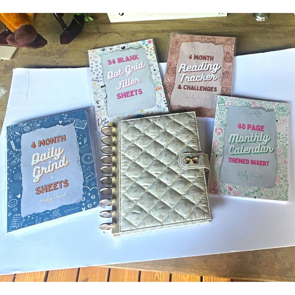 Daily Grind Planner Bundle: Quilted Cover + 4 Inserts (3 Sealed, 1 Open Box)